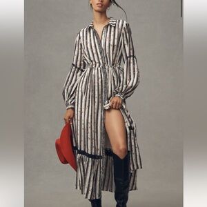 Anthropologie The Eleanora Printed Buttondown Midi Shirt Dress